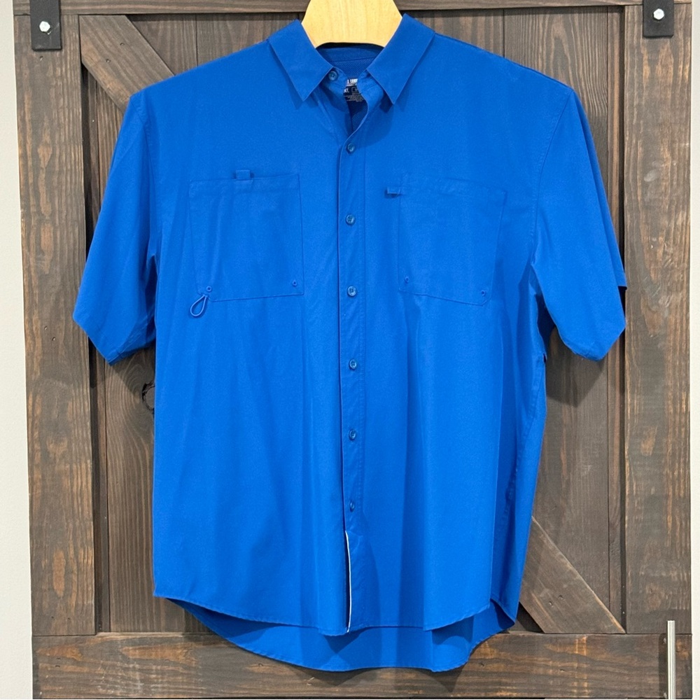 Reel Legends Mens Shadester Solid Blue Saltwater Short Sleeve‎ Fishing Size XL